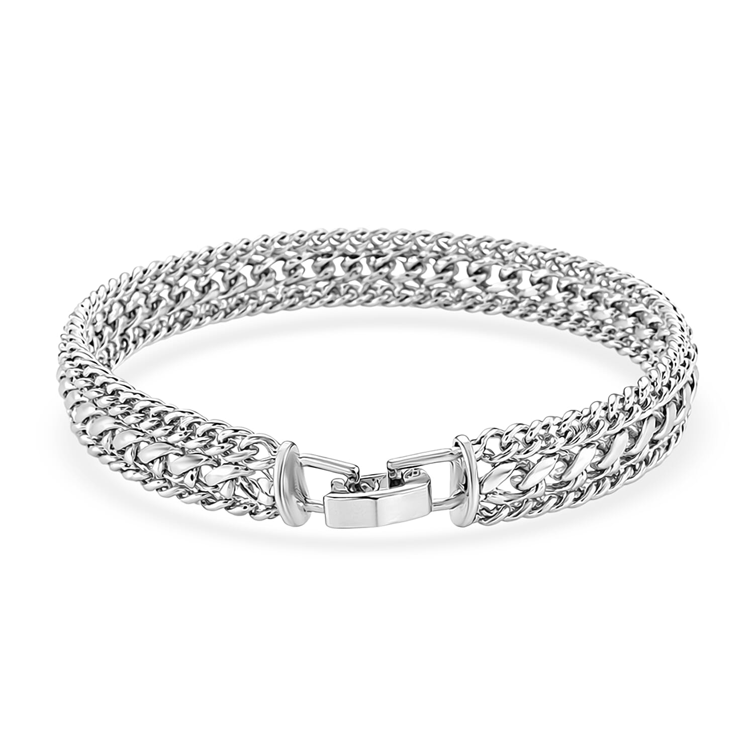 Woven Link Chain Bracelet (Size - 7.5) in White Tone