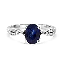 D'Joy Masoala Sapphire & White Zircon Ring in Rhodium Overlay Sterling Silver 2.04 Ct.