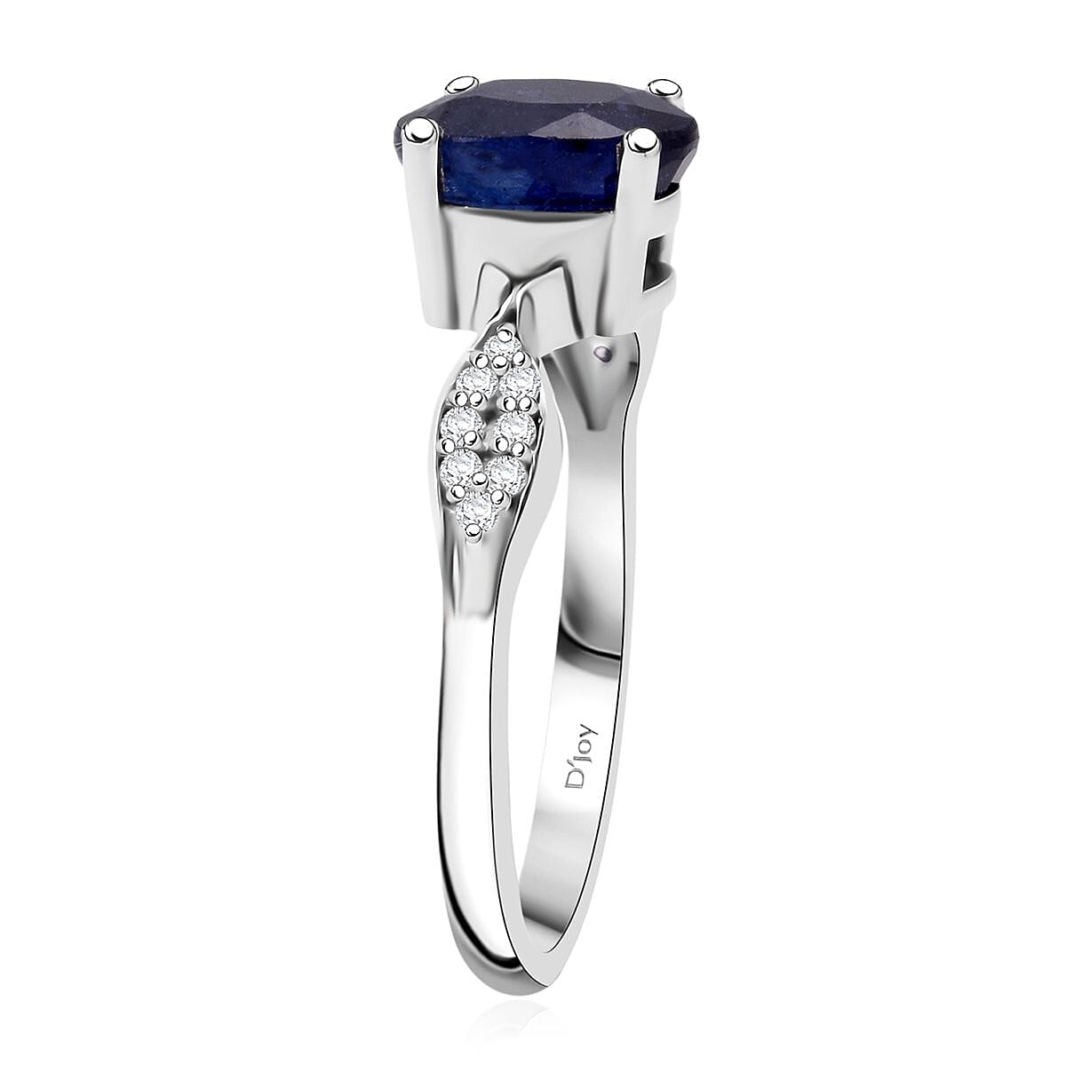 D'Joy Masoala Sapphire & White Zircon Ring in Rhodium Overlay Sterling Silver 2.04 Ct.