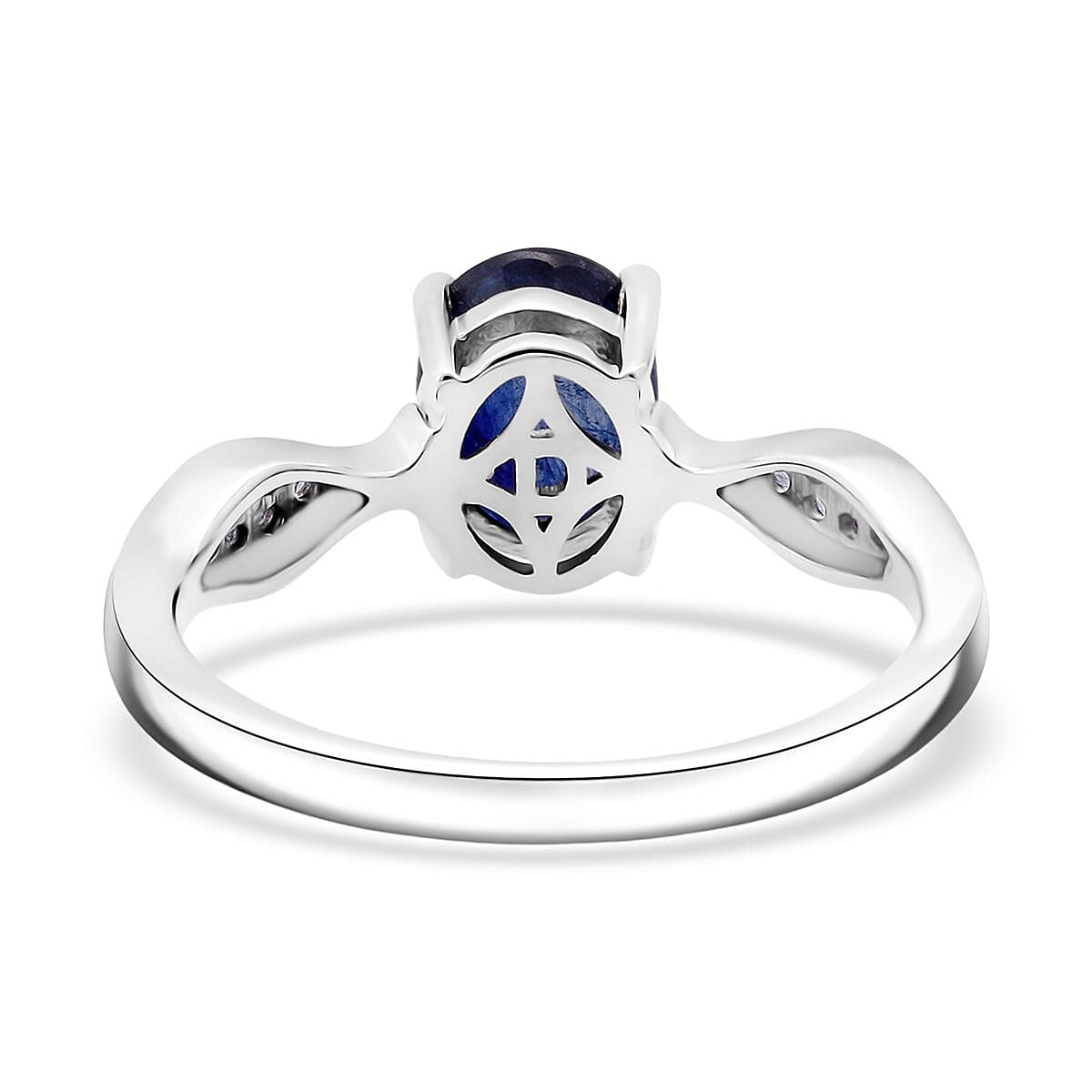 D'Joy Masoala Sapphire & White Zircon Ring in Rhodium Overlay Sterling Silver 2.04 Ct.