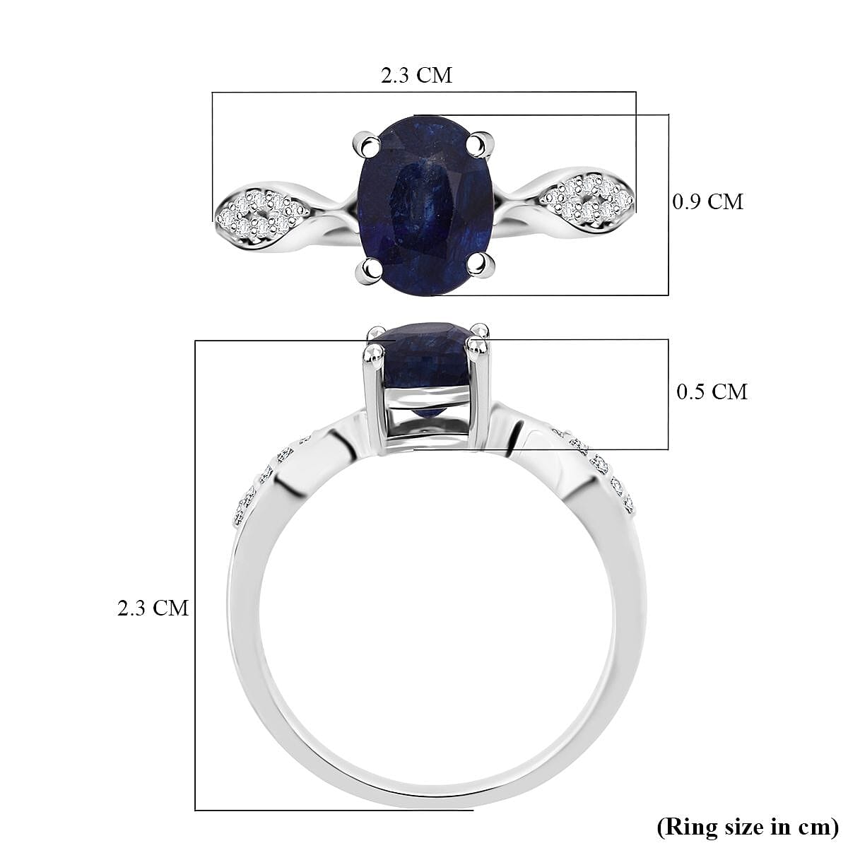 D'Joy Masoala Sapphire & White Zircon Ring in Rhodium Overlay Sterling Silver 2.04 Ct.