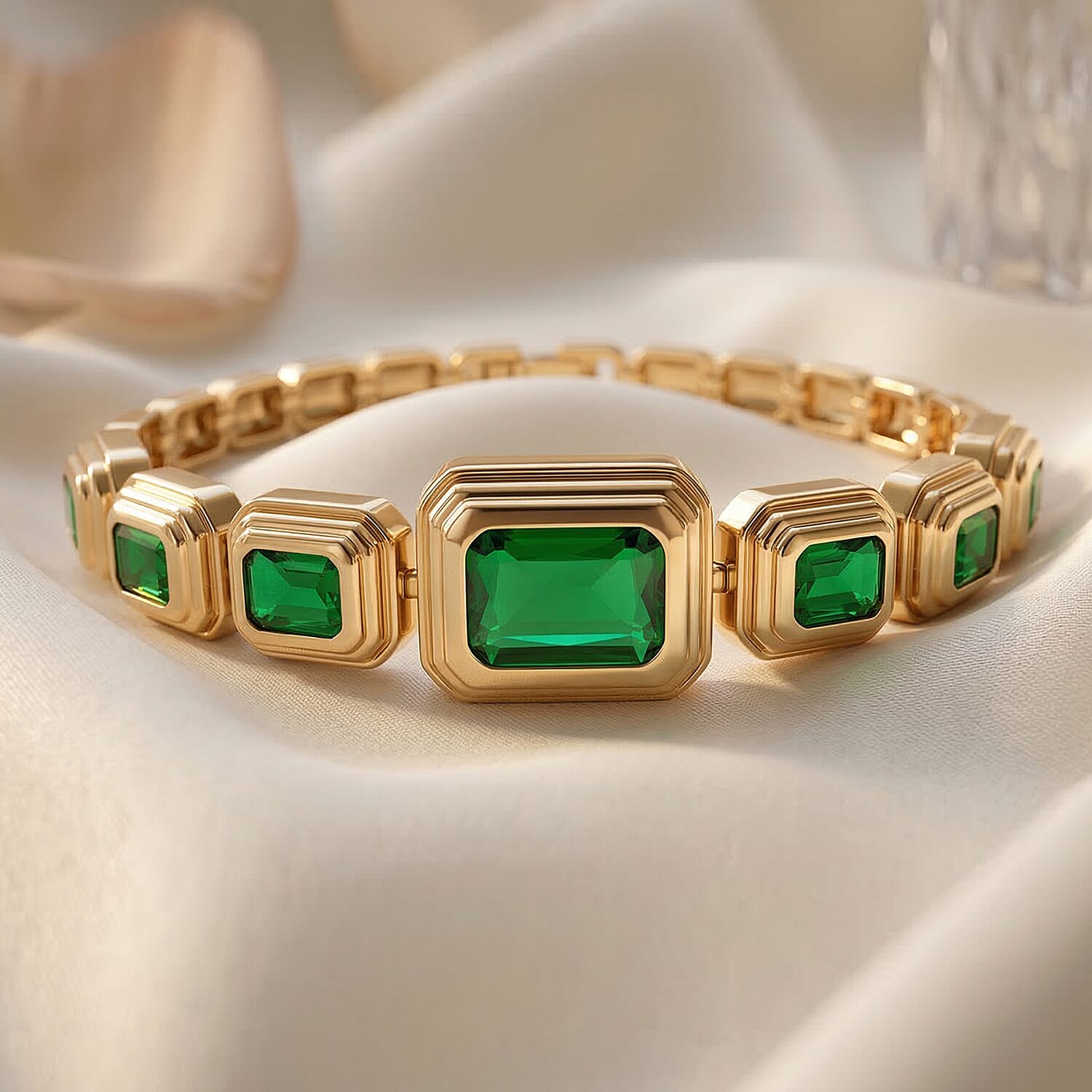 Vintage Glamour Collection - Bezel Set Cubic Zirconia Bracelet (Size 7.5) - Green