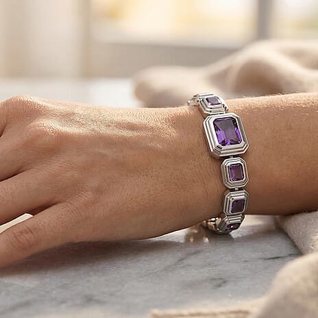 Vintage Glamour Collection - Bezel Set Cubic Zirconia Bracelet (Size 7.5) - Purple