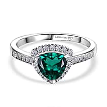 LUXURIANT Lab Grown Emerald, Lab Grown Diamond Halo Ring in Rhodium Overlay Sterling Silver 1.38 Ct. (SI-GH)