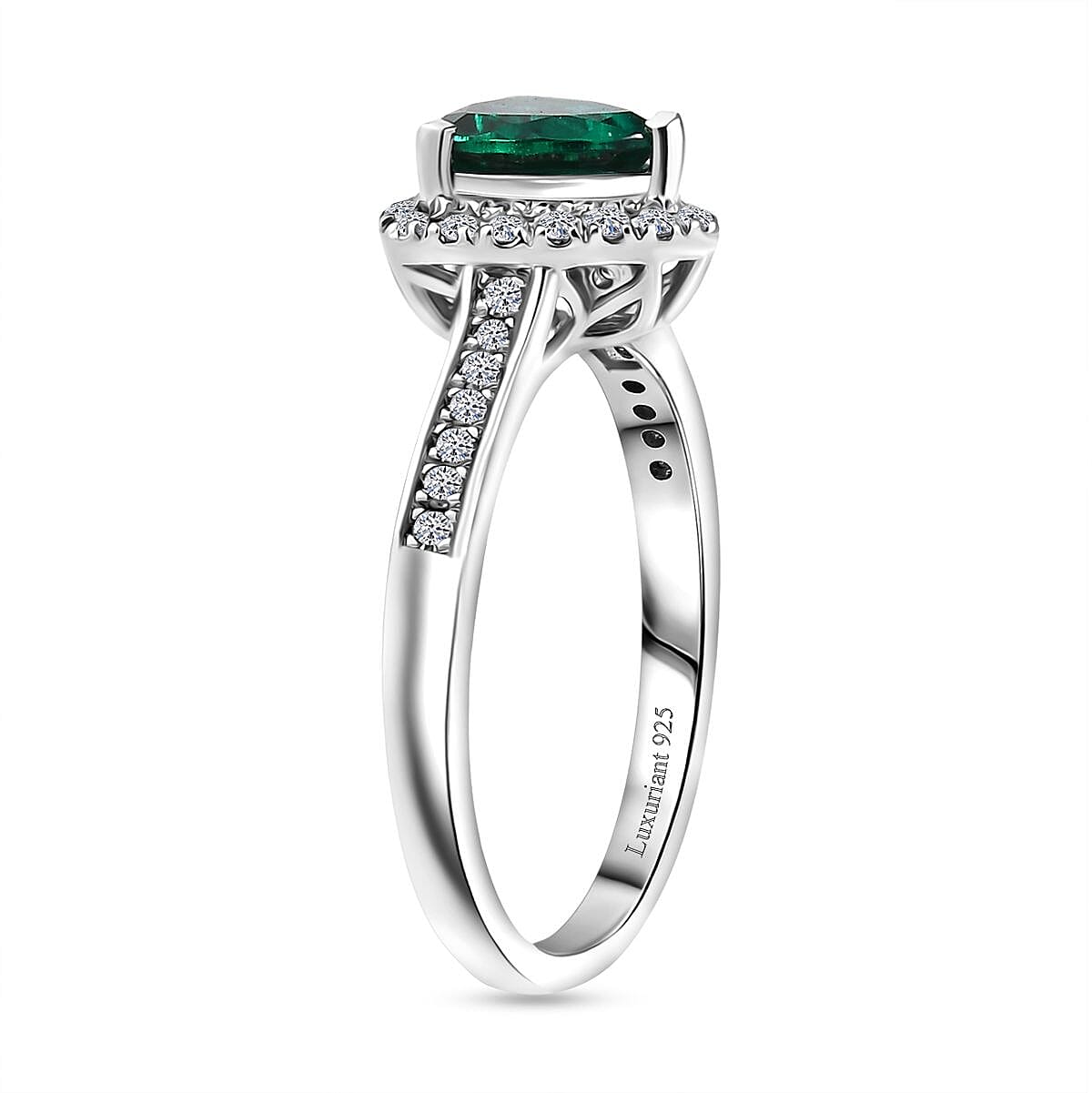 Luxuriant Lab Grown Emerald Trillion Cut & Lab Grown Diamond (SI-GH) Ring in Rhodium Overlay Sterling Silver 1.40 Ct.
