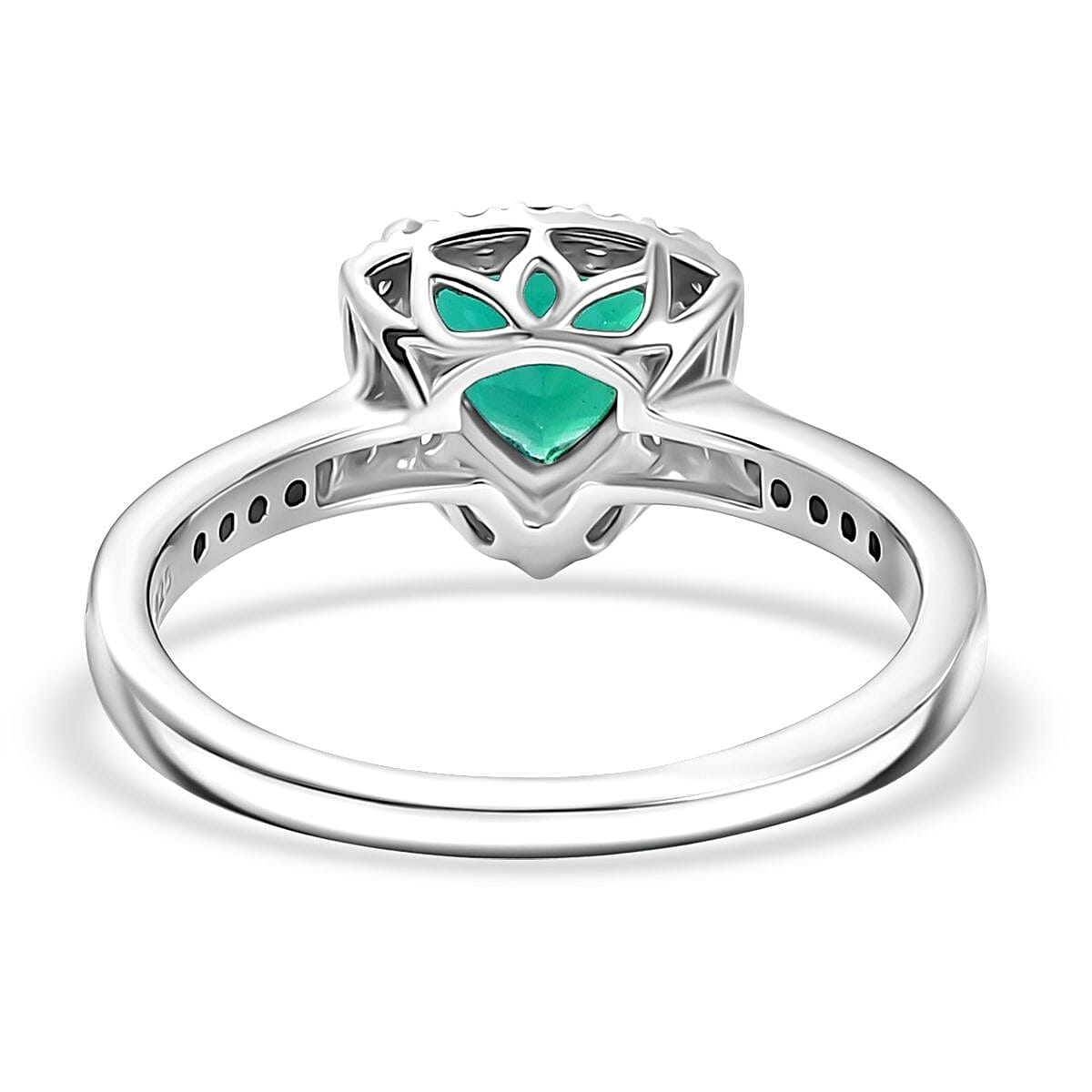 Luxuriant Lab Grown Emerald Trillion Cut & Lab Grown Diamond (SI-GH) Ring in Rhodium Overlay Sterling Silver 1.40 Ct.