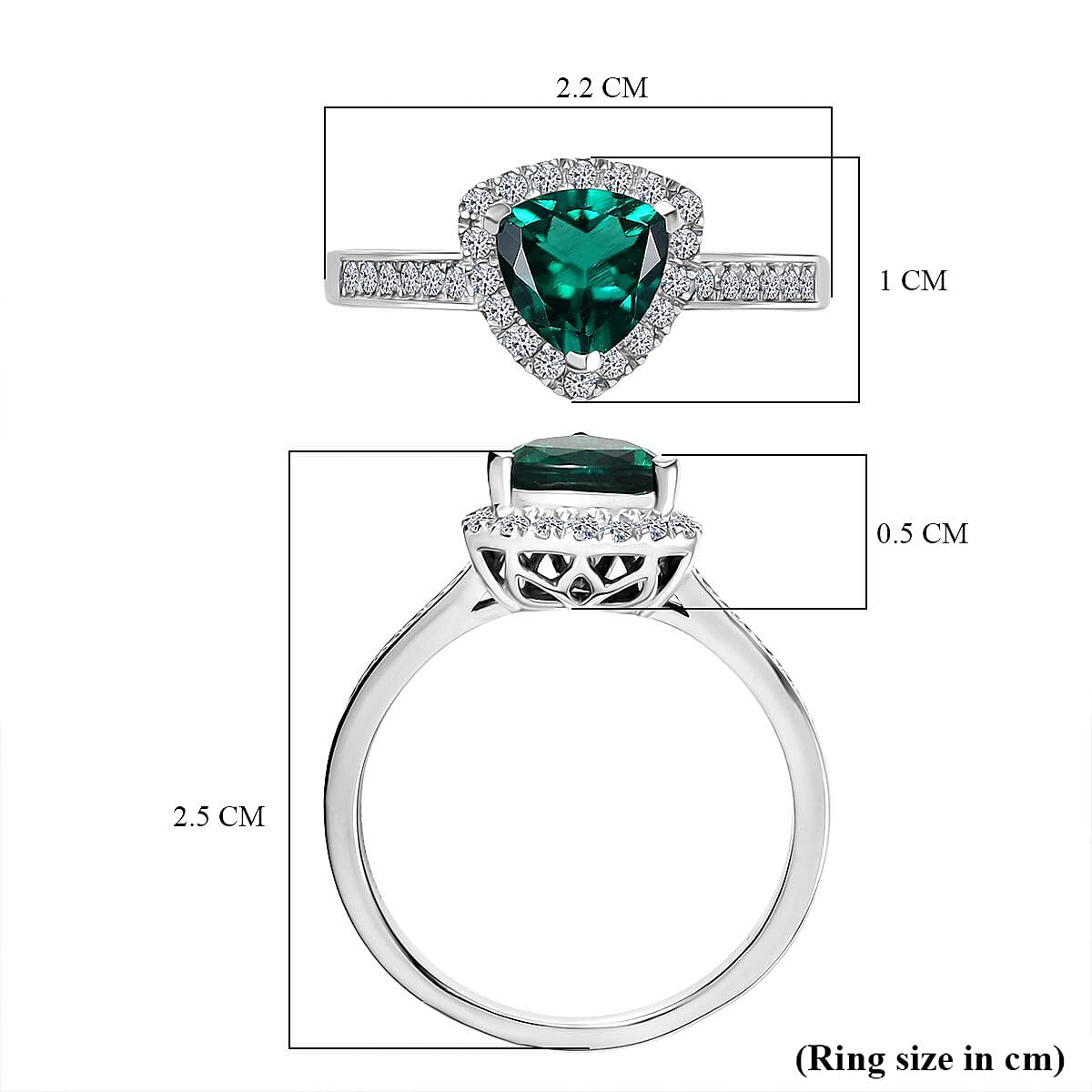 Luxuriant Lab Grown Emerald Trillion Cut & Lab Grown Diamond (SI-GH) Ring in Rhodium Overlay Sterling Silver 1.40 Ct.