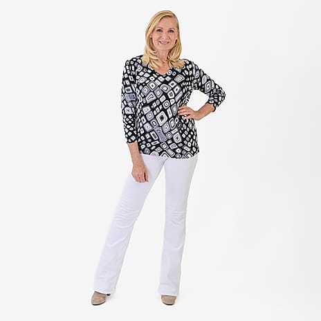 Pure & Natural Viscose Round Neck Top (Size 10-12) - Black, Grey & White