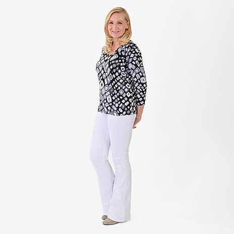 Pure & Natural Viscose Round Neck Top (Size 10-12) - Black, Grey & White