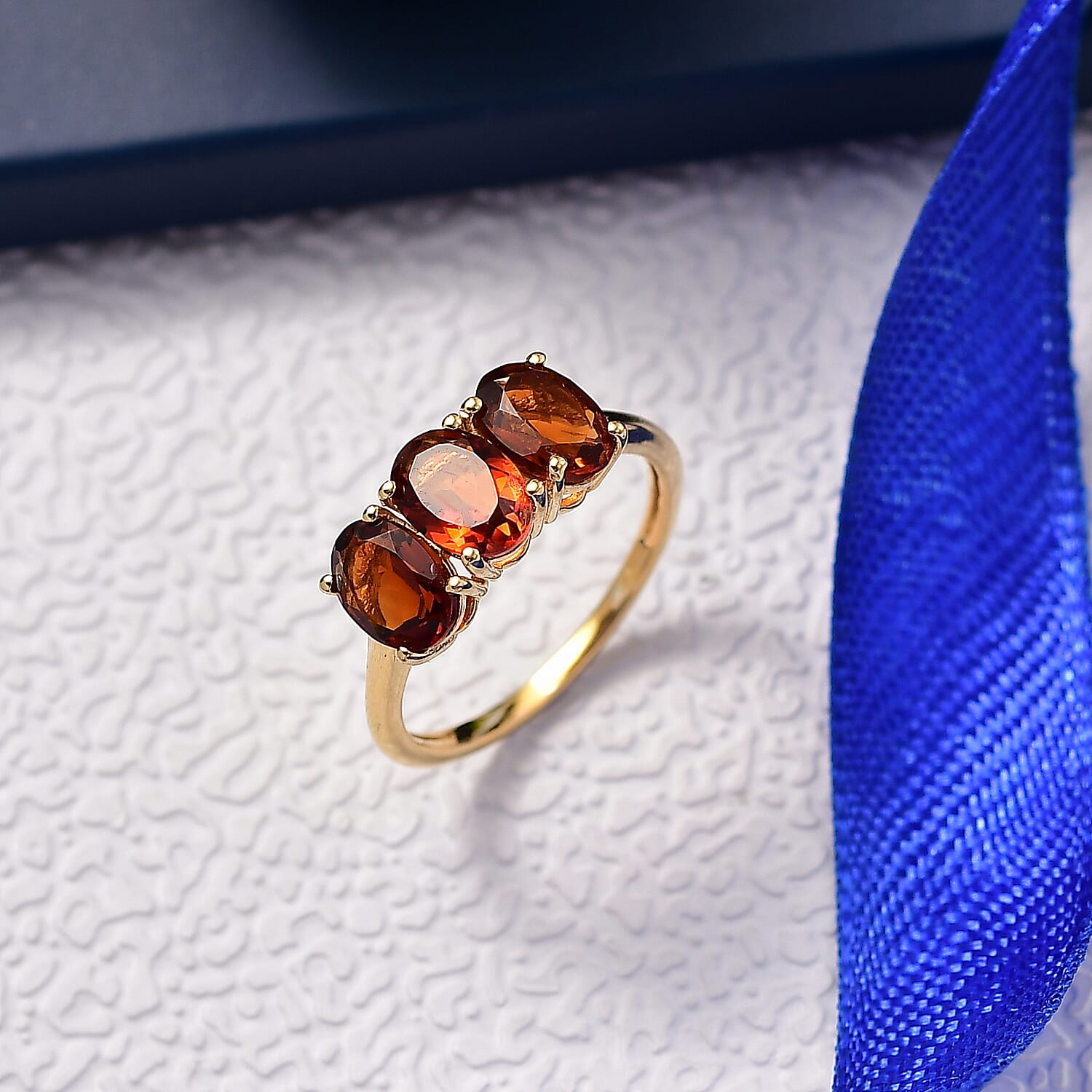 Cherry Citrine Trilogy Ring in 14K Yellow Gold Plated Sterling Silver 2.59 Ct.