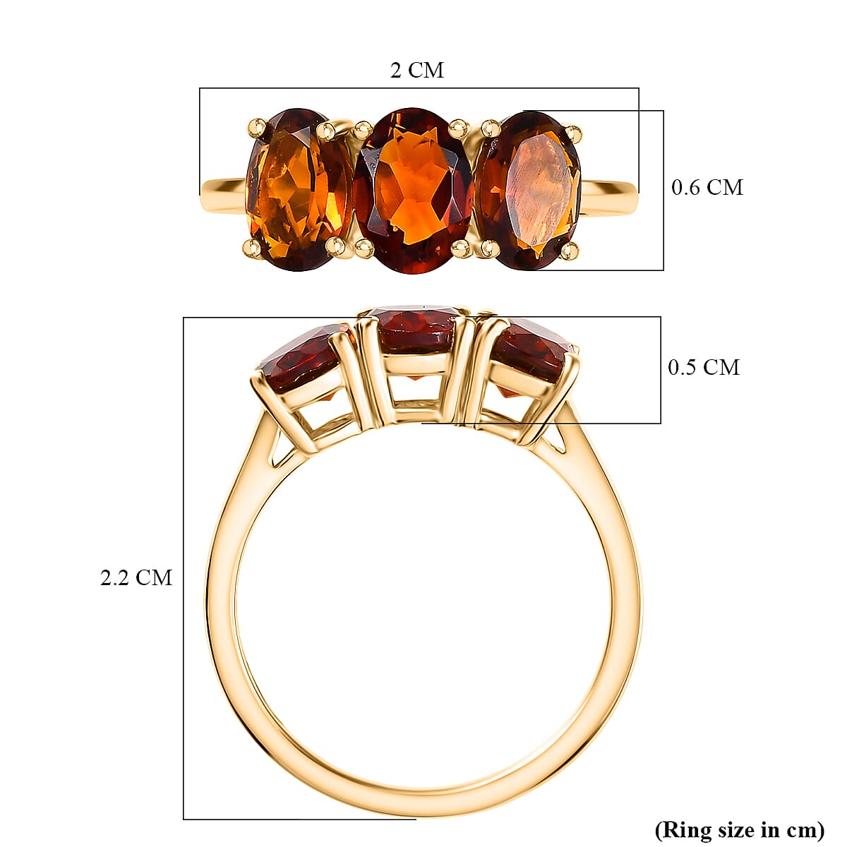 Cherry Citrine Trilogy Ring in 14K Yellow Gold Plated Sterling Silver 2.59 Ct.