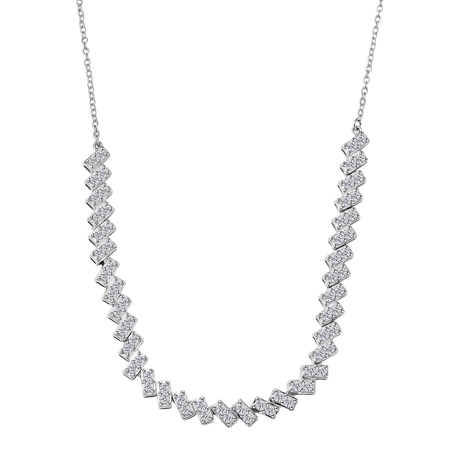 Luxuriant Lab Grown Diamond (SI-GH) Line Necklace (Size 20) in Rhodium Overlay Sterling Silver 3.00 Ct, Silver Wt. 10.16 Gms.