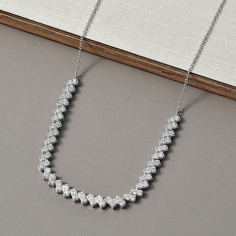 Luxuriant Lab Grown Diamond (SI-GH) Line Necklace (Size 20) in Rhodium Overlay Sterling Silver 3.00 Ct, Silver Wt. 10.16 Gms.