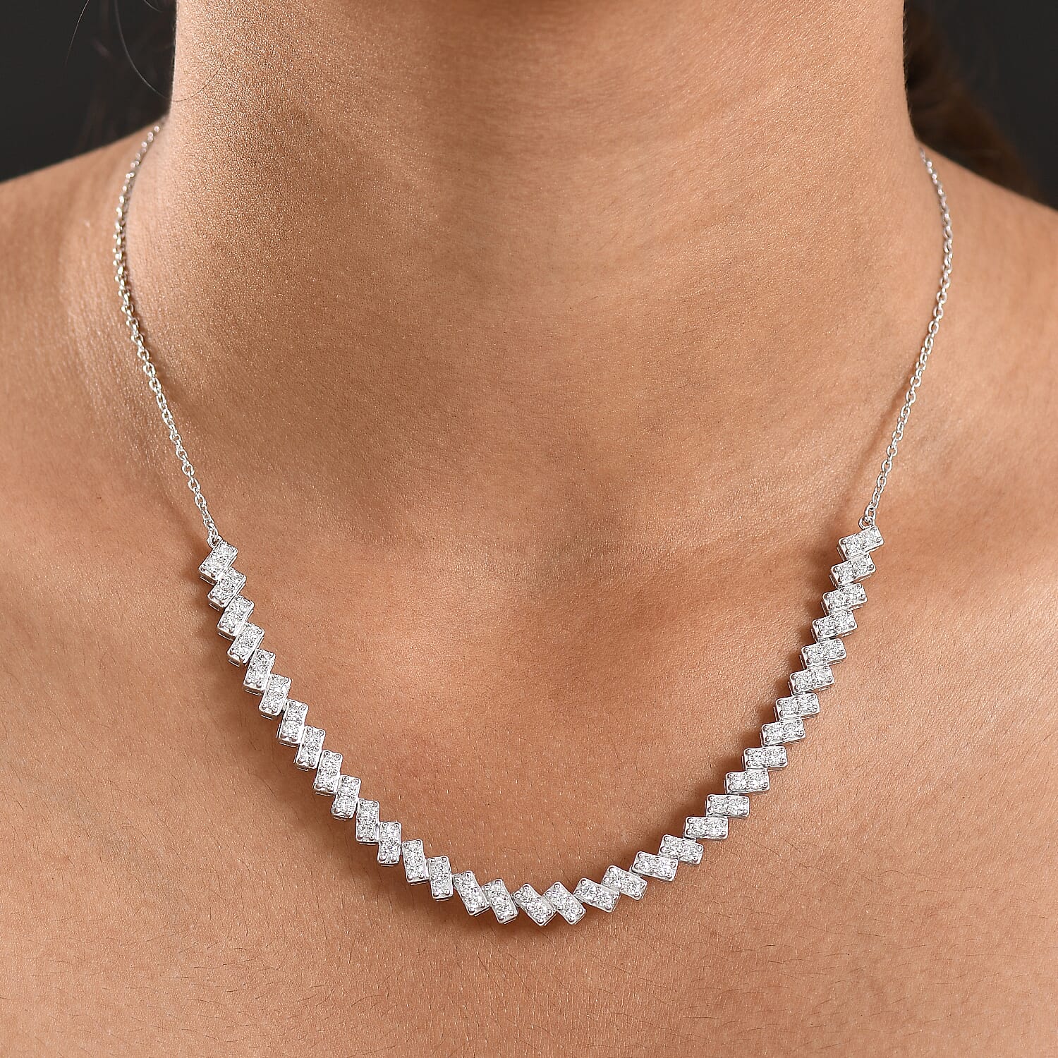 Luxuriant Lab Grown Diamond (SI-GH) Line Necklace (Size 20) in Rhodium Overlay Sterling Silver 3.00 Ct, Silver Wt. 10.16 Gms.