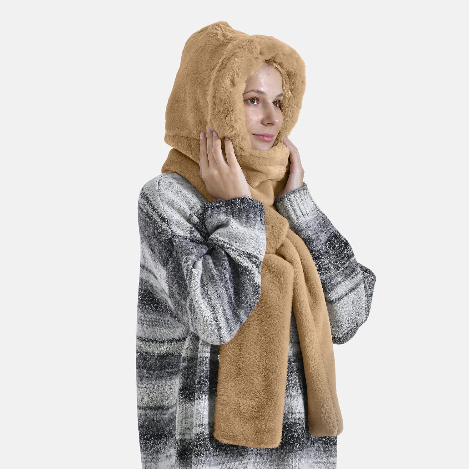 Super Soft Plush Hat and Scarf Set - Light Brown