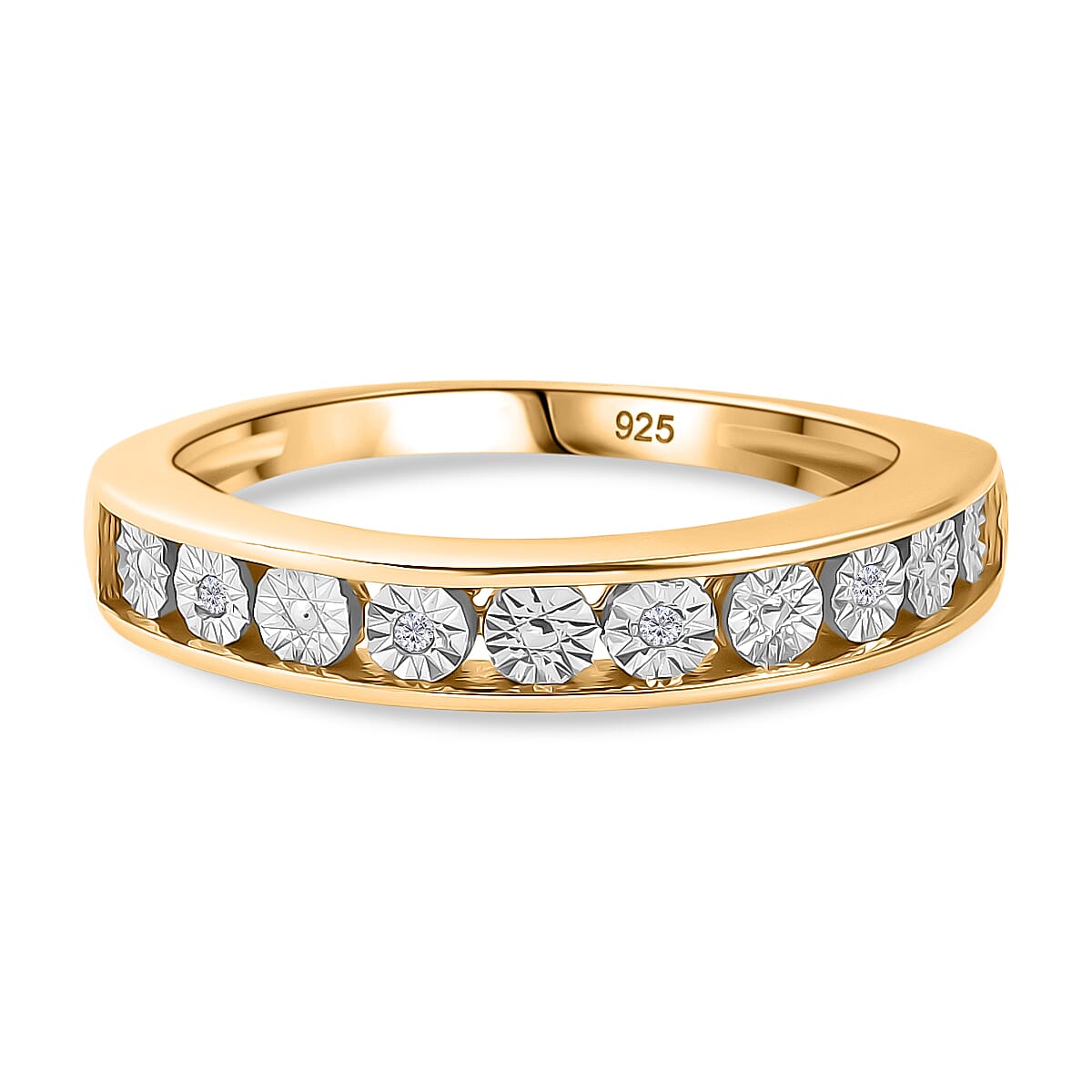 White Diamond Band Ring in 18K Vermeil Yellow Gold Plated Sterling Silver