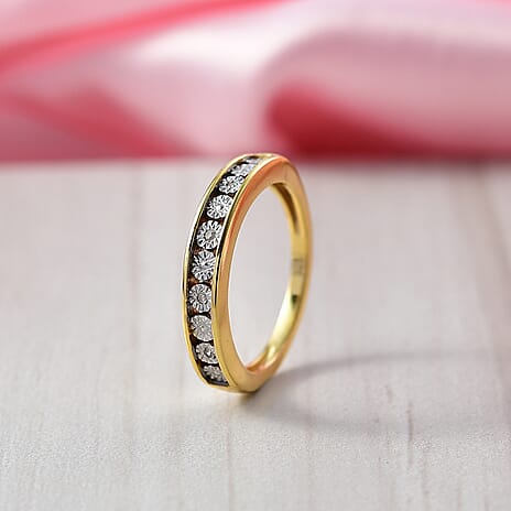 White Diamond Band Ring in 18K Vermeil Yellow Gold Plated Sterling Silver