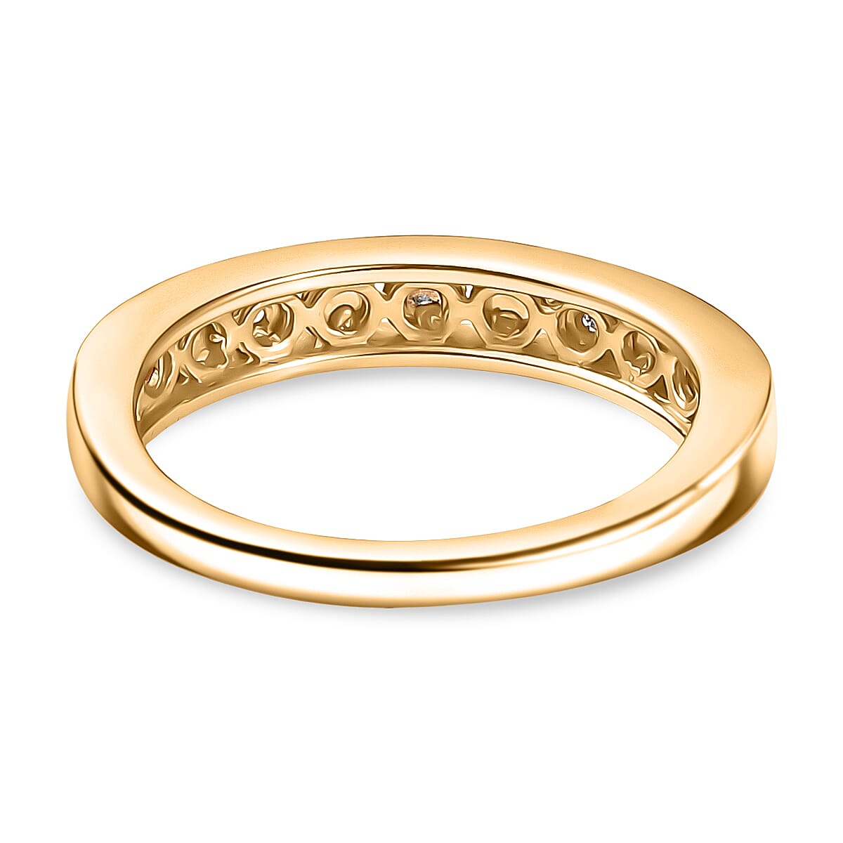 White Diamond Band Ring in 18K Vermeil Yellow Gold Plated Sterling Silver