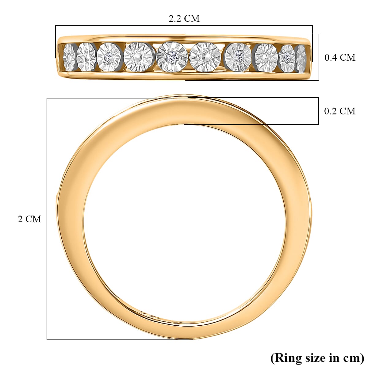 White Diamond Band Ring in 18K Vermeil Yellow Gold Plated Sterling Silver