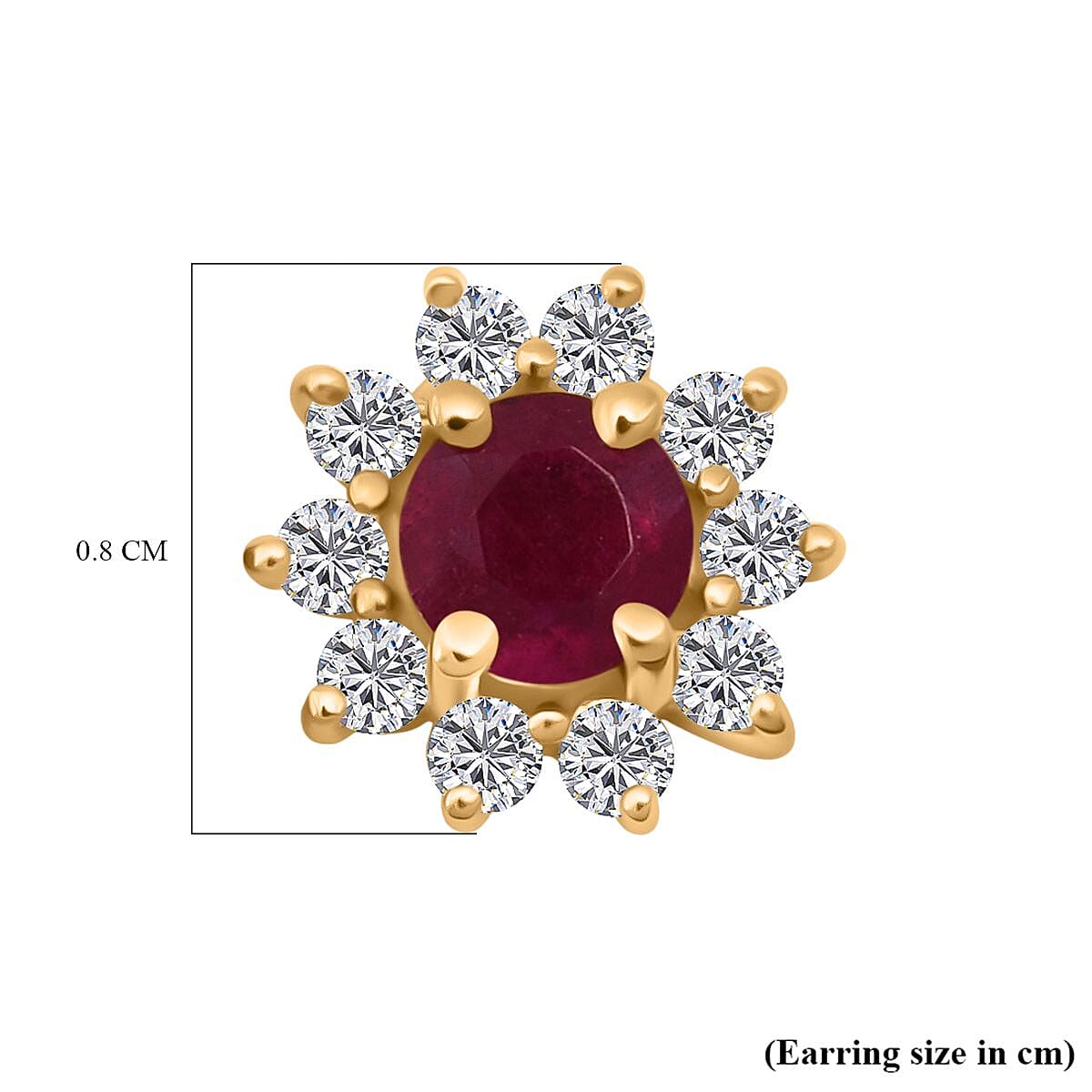 D'Joy African Ruby & White Zircon Earring with Push Back in Yellow Gold Plated Sterling Silver 2.06 Ct.