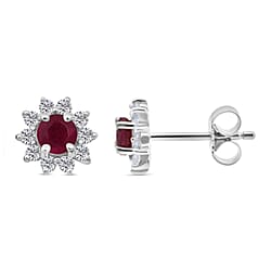 D'Joy African Ruby & White Zircon Earring with Push Back in Yellow Gold Plated Sterling Silver 2.06 Ct.