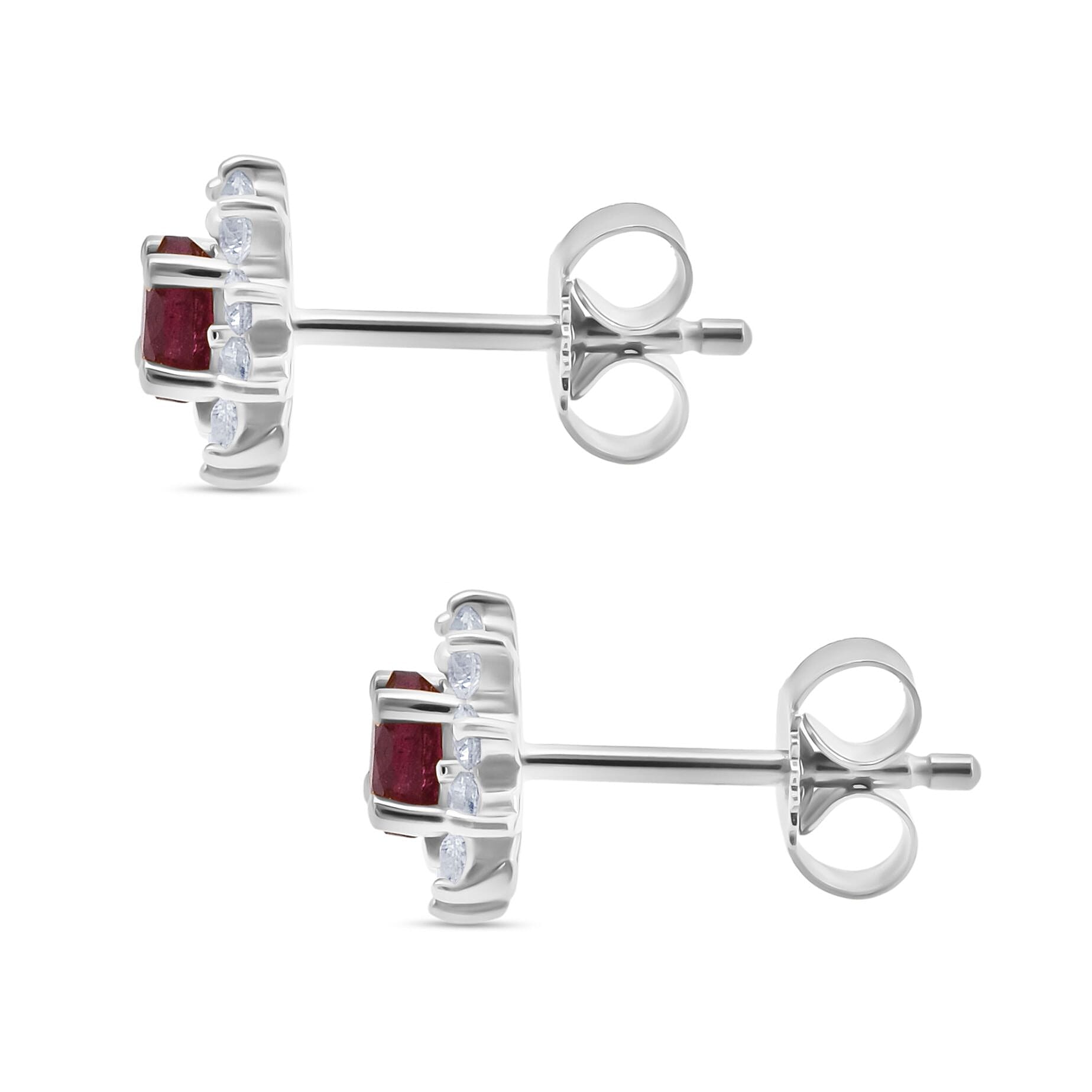 D'Joy African Ruby & White Zircon Earring with Push Back in Rhodium Overlay Sterling Silver 2.06 Ct.