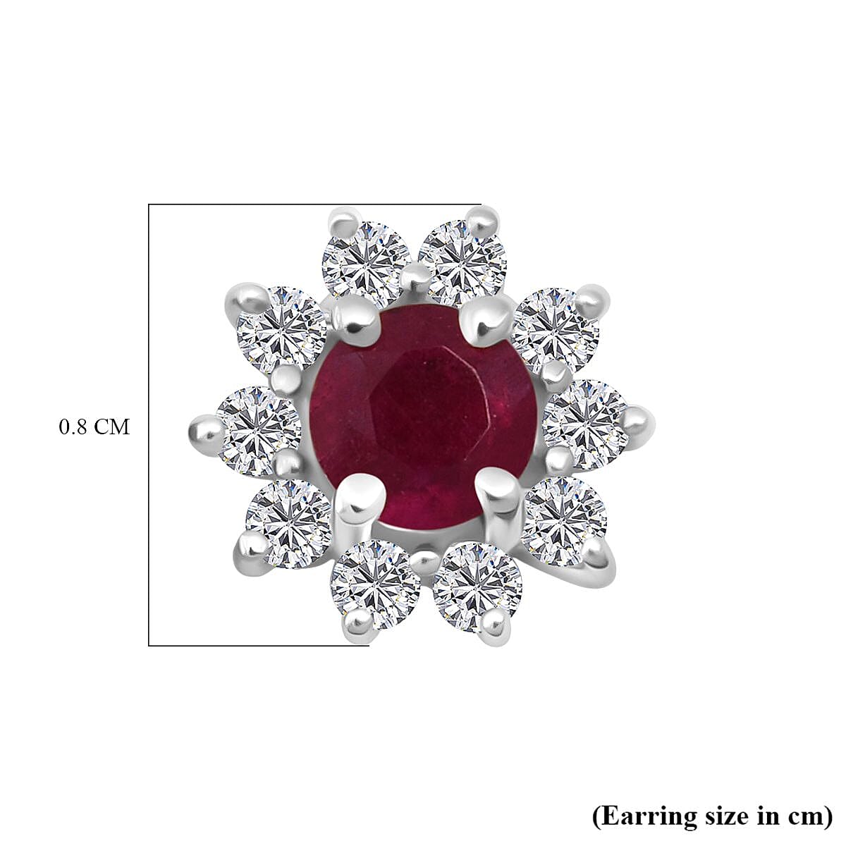 D'Joy African Ruby & White Zircon Earring with Push Back in Rhodium Overlay Sterling Silver 2.06 Ct.