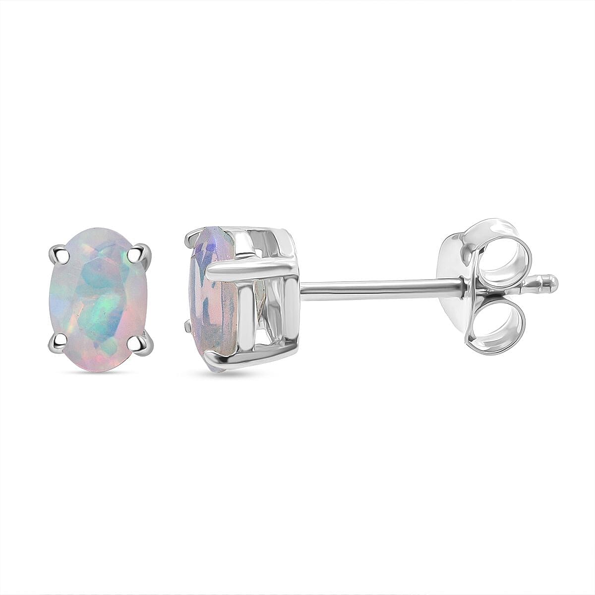 D'Joy Ethiopian Opal Earring with Push Back in Rhodium Overlay Sterling Silver