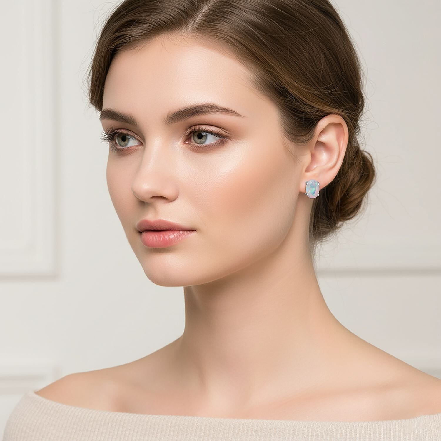 D'Joy Ethiopian Opal Earring with Push Back in Rhodium Overlay Sterling Silver