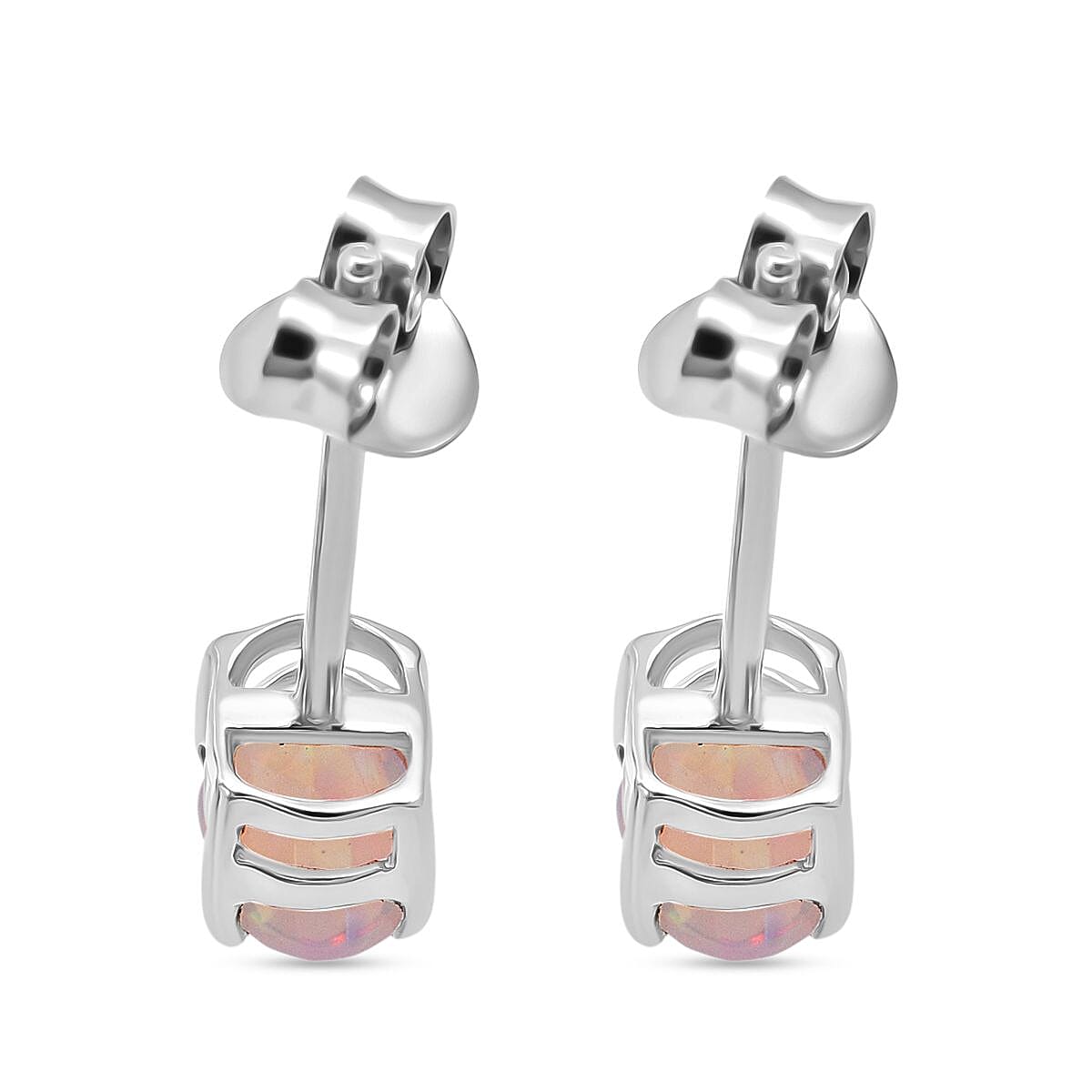 D'Joy Ethiopian Opal Earring with Push Back in Rhodium Overlay Sterling Silver