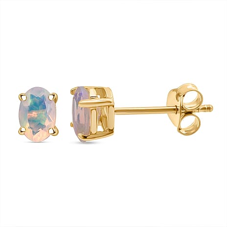 D'Joy Ethiopian Opal Earring with Push Back in Yellow Gold Plated Sterling Silver