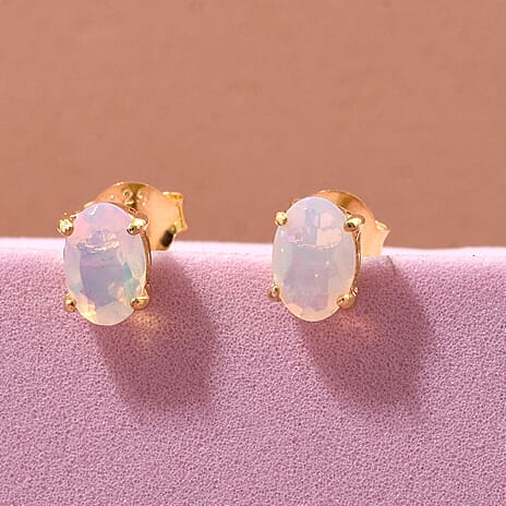 D'Joy Ethiopian Opal Earring with Push Back in Yellow Gold Plated Sterling Silver