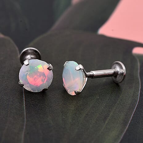 D'Joy Ethiopian Opal Earring in Rhodium Overlay Sterling Silver 1.00 Ct.