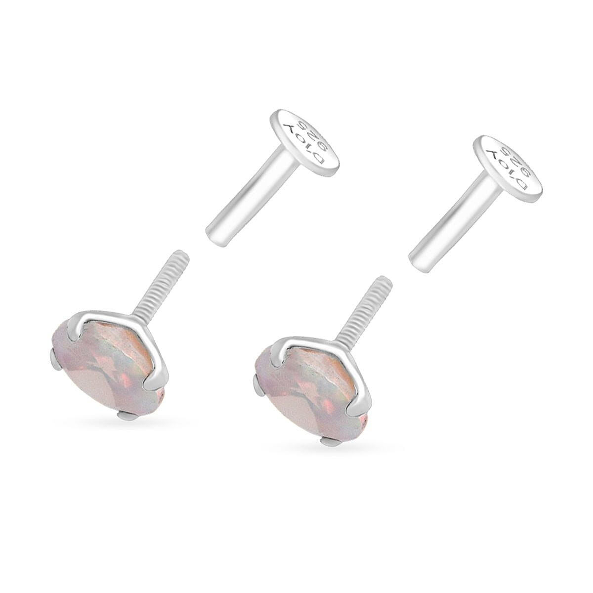 D'Joy Ethiopian Opal Earring in Rhodium Overlay Sterling Silver 1.00 Ct.