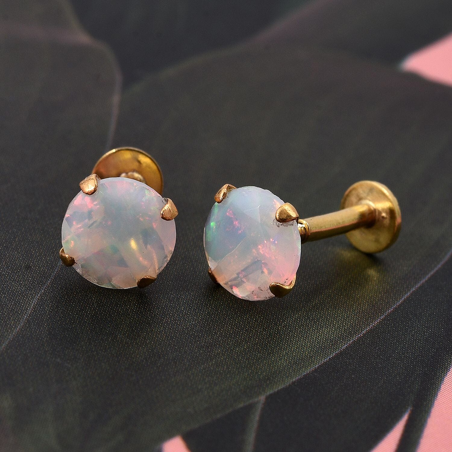 D'Joy Ethiopian Opal Earring in Yellow Gold Plated Sterling Silver 1.00 Ct.