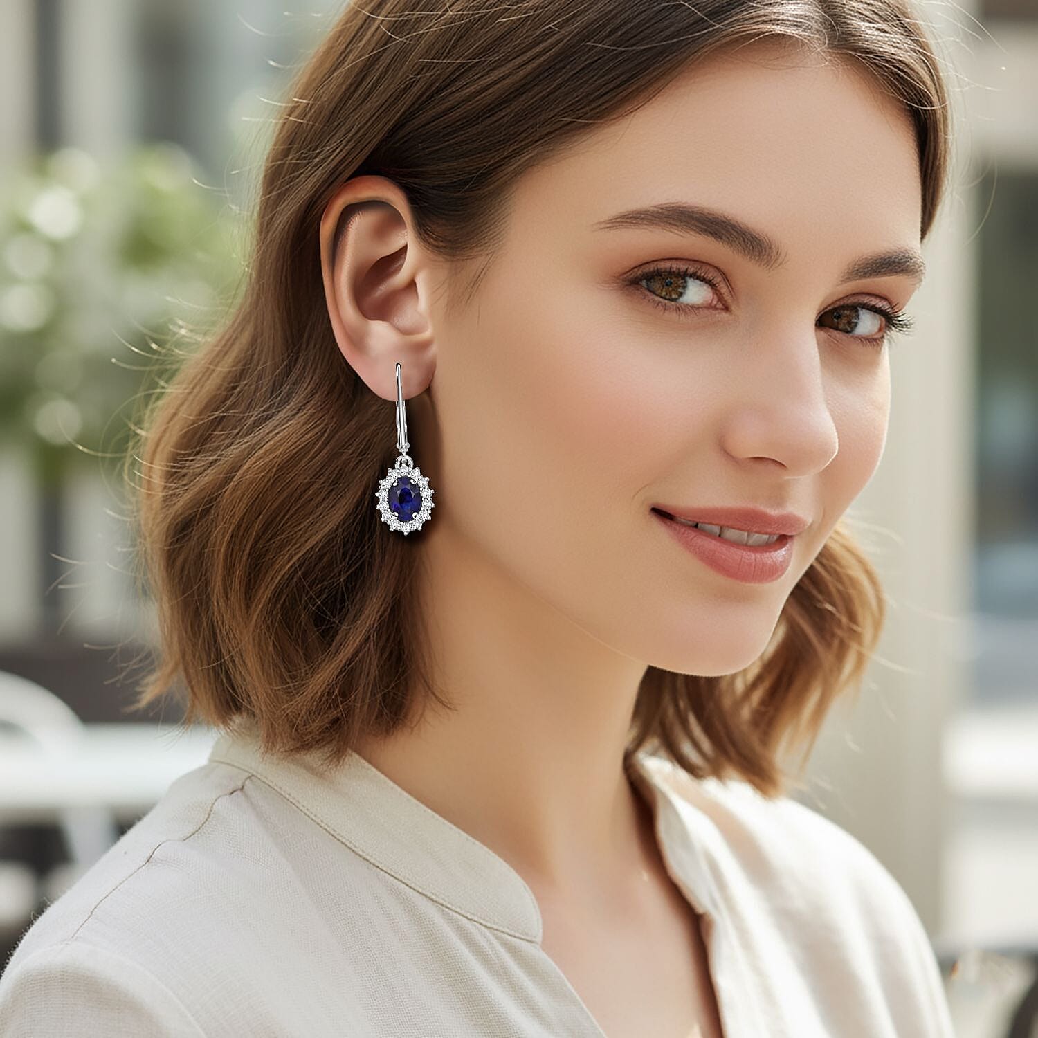 D'Joy Masoala Sapphire & White Zircon Earring in Rhodium Overlay Sterling Silver 3.70 Ct.