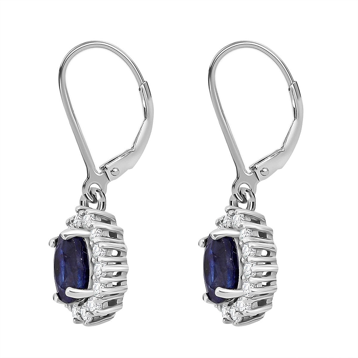 D'Joy Masoala Sapphire & White Zircon Earring in Rhodium Overlay Sterling Silver 3.70 Ct.