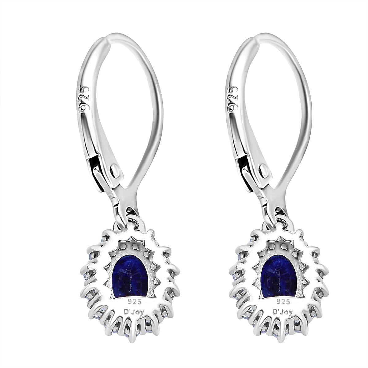 D'Joy Masoala Sapphire & White Zircon Earring in Rhodium Overlay Sterling Silver 3.70 Ct.