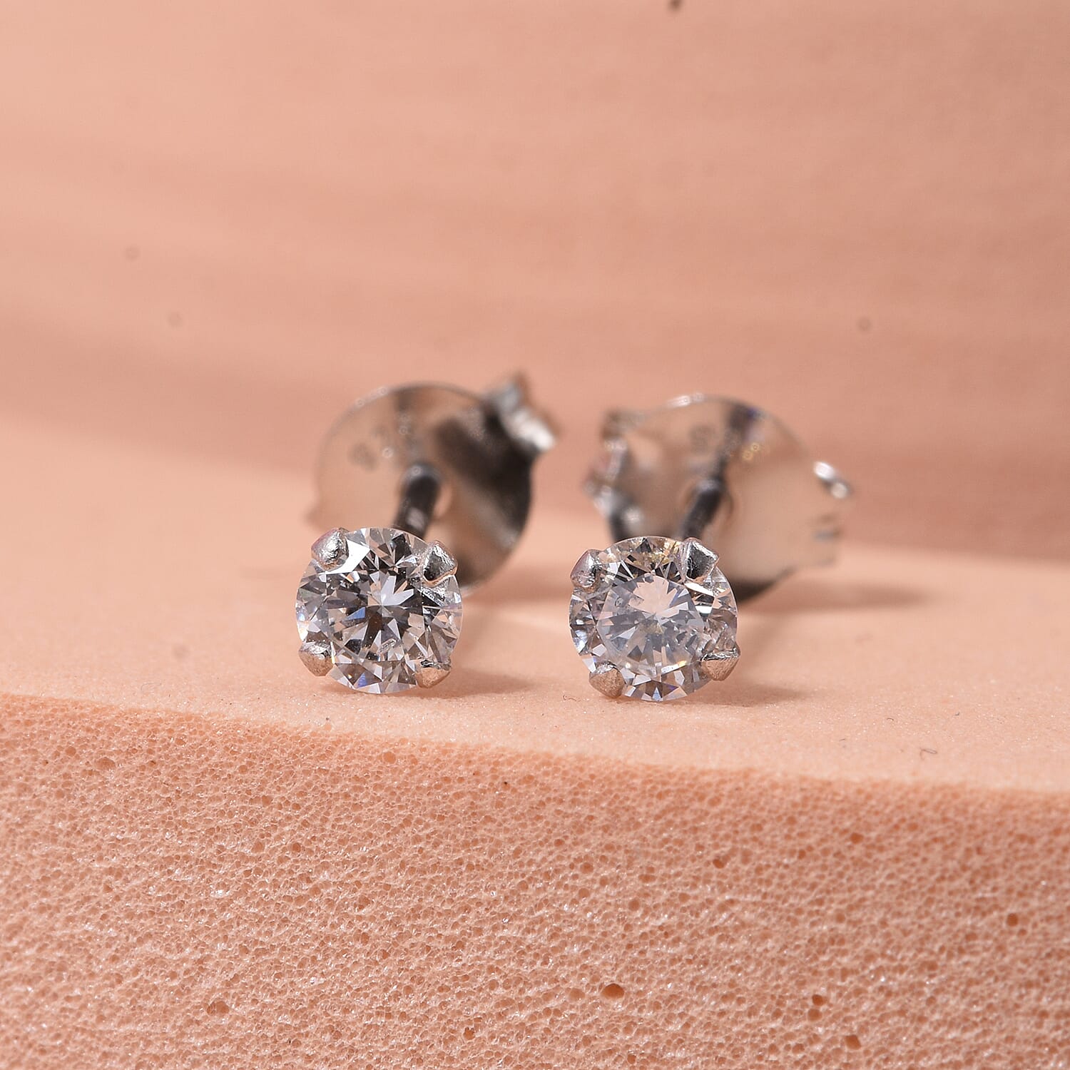 Luxuriant Lab Grown Diamond (SI-GH) Earring with Push Back in Rhodium Overlay Sterling Silver 0.23 Ct.
