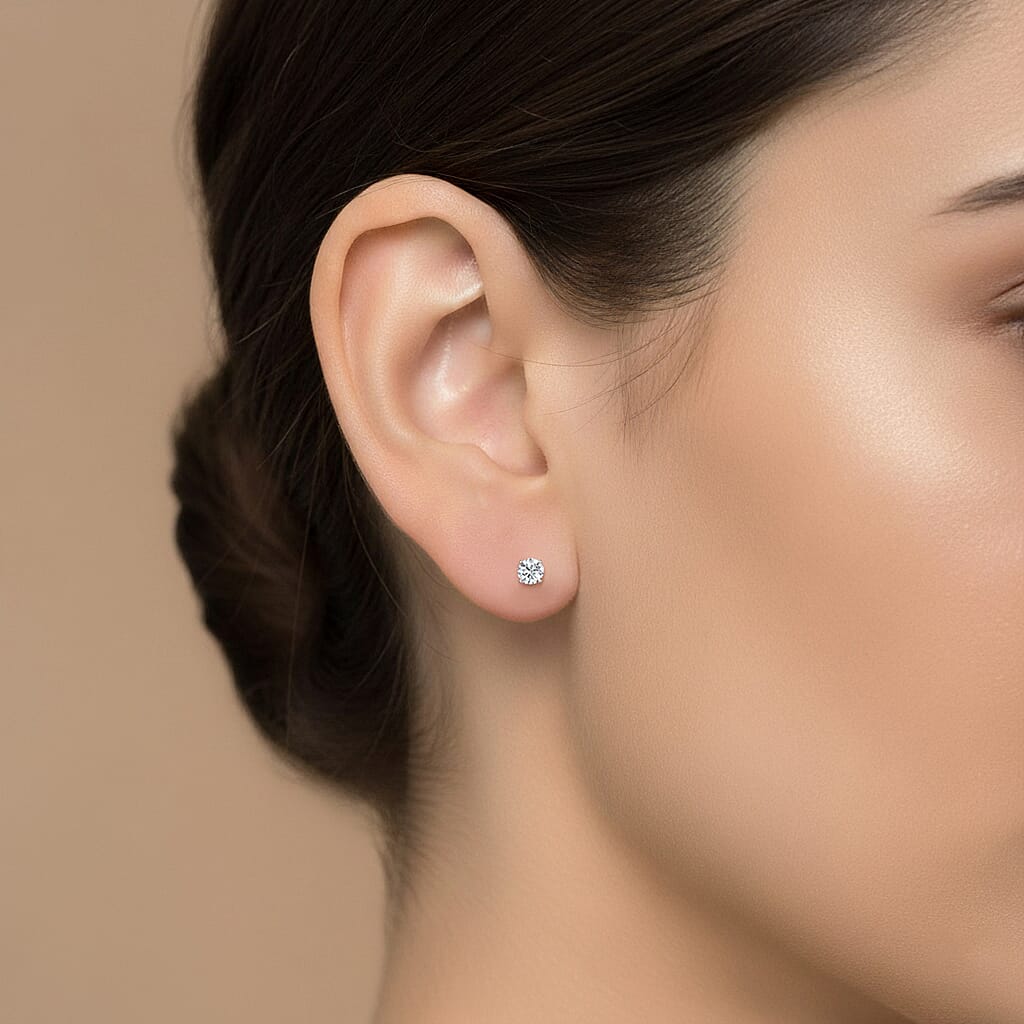 Luxuriant Lab Grown Diamond (SI-GH) Earring with Push Back in Rhodium Overlay Sterling Silver 0.23 Ct.