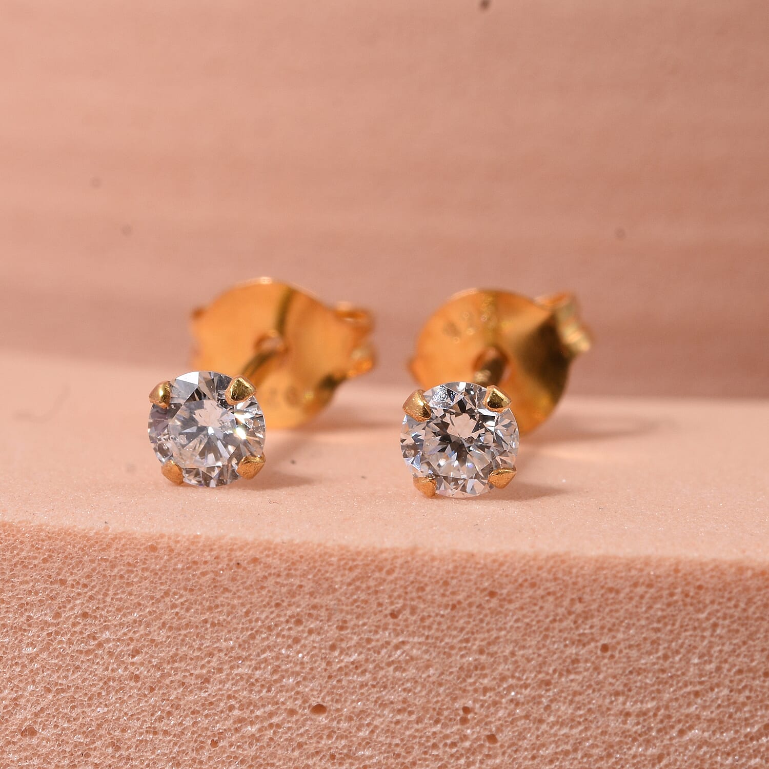Luxuriant Lab Grown Diamond (SI-GH) Earring with Push Back in Yellow Gold Plated Sterling Silver 0.23 Ct.