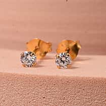 LUXURIANT Lab Grown Diamond Solitaire Stud Earring with Push Back in Yellow Gold Plated Sterling Silver (SI-GH)