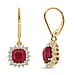 LUXURIANT 5 Ct. Natural African Ruby, Lab Grown Diamond Halo Earrings with Lever Back in 18K Vermeil Yellow Gold Plated Sterling Silver (SI-GH)