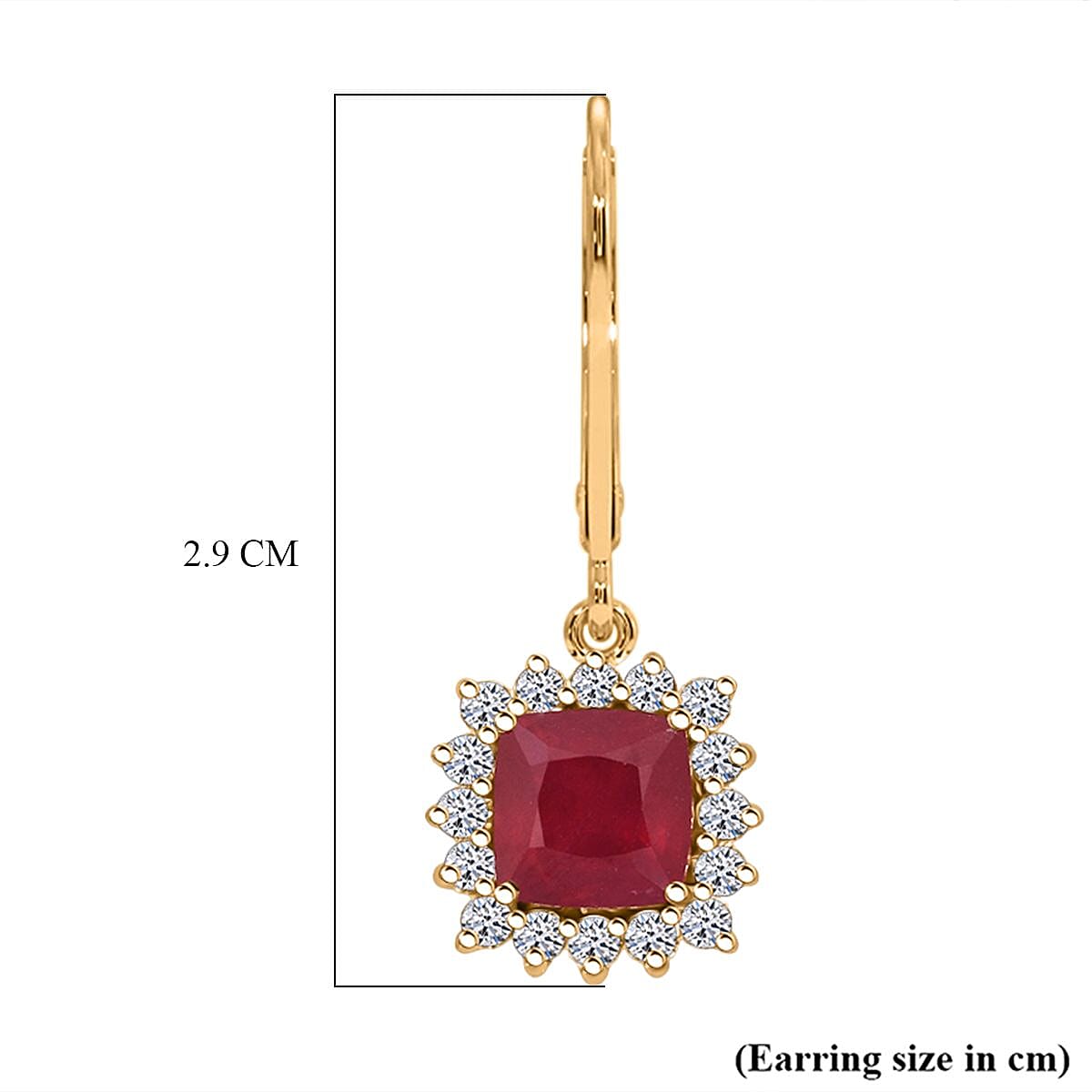 Luxuriant African Ruby & Lab Grown Diamond (SI-GH) 1.00 Cts Earring with Lever Back in 18K Vermeil Yellow Gold Plated Sterling Silver 5.96 Ct.