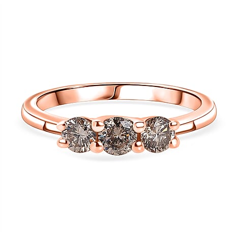 Black Friday Deal - Natural Champagne Diamond Ring in 18K Vermeil Rose Gold Plated Sterling Silver 0.56 Ct.