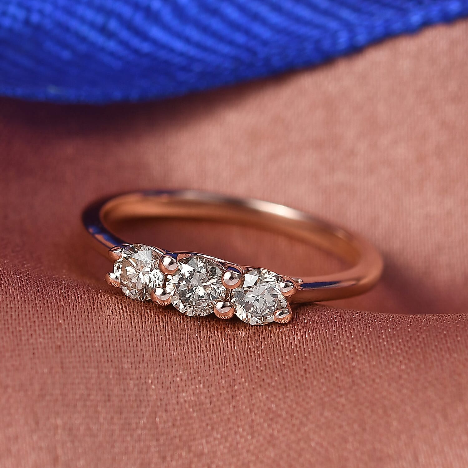 Black Friday Deal - Natural Champagne Diamond Ring in 18K Vermeil Rose Gold Plated Sterling Silver 0.56 Ct.