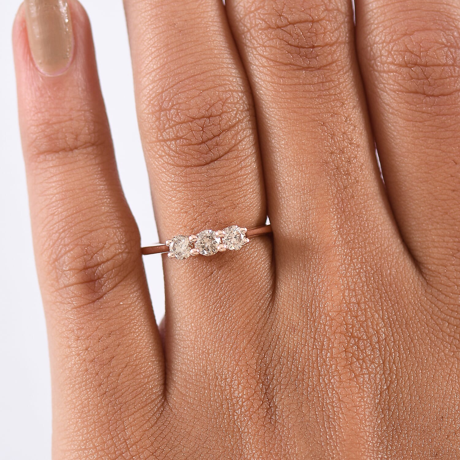 Black Friday Deal - Natural Champagne Diamond Ring in 18K Vermeil Rose Gold Plated Sterling Silver 0.56 Ct.