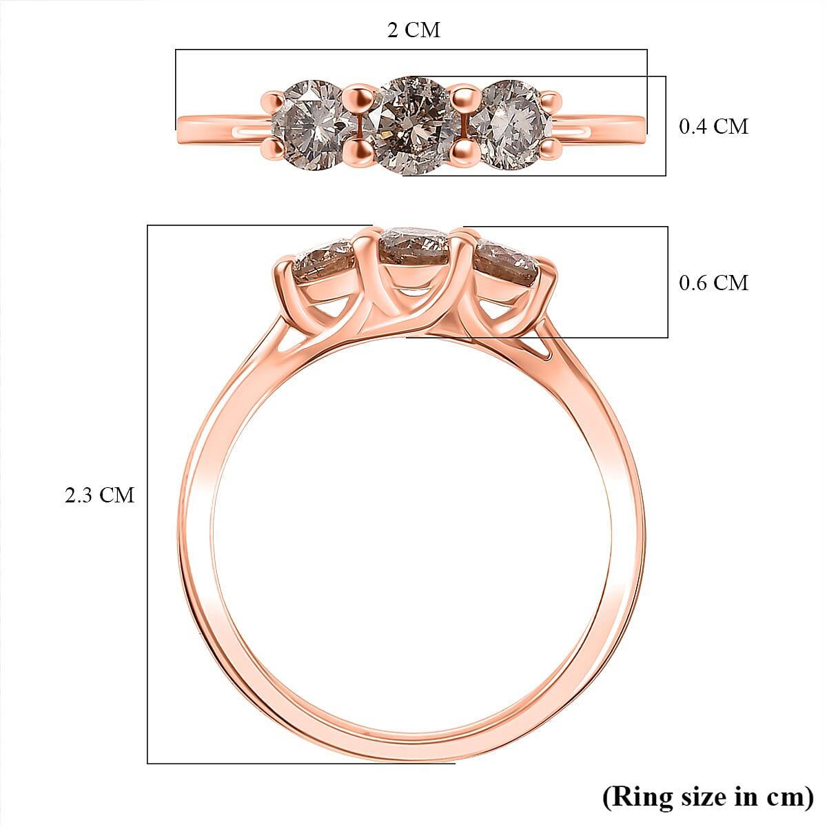 Black Friday Deal - Natural Champagne Diamond Ring in 18K Vermeil Rose Gold Plated Sterling Silver 0.56 Ct.
