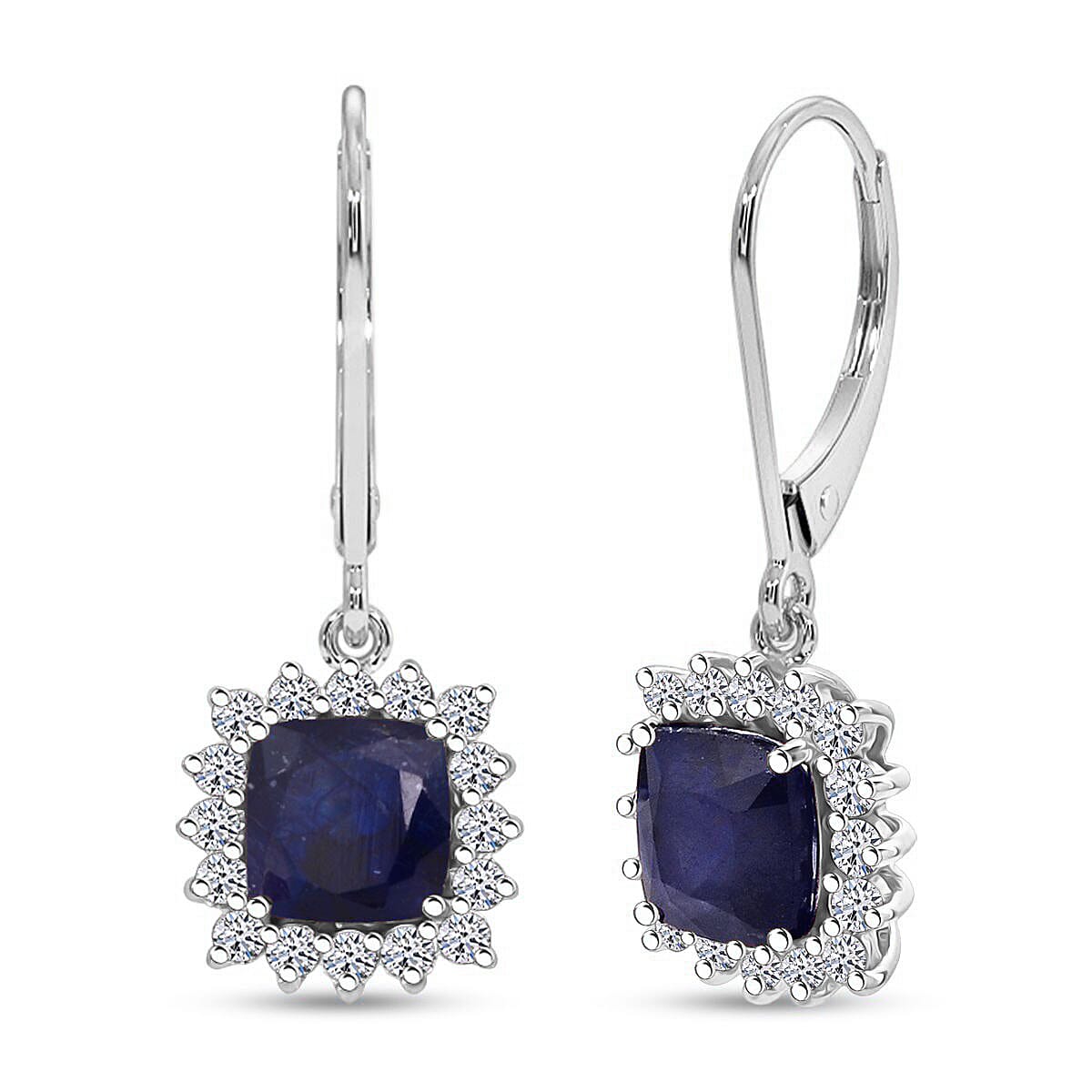 Luxuriant Masoala Sapphire & Lab Grown Diamond (SI-GH) Earring with Lever Back in Rhodium Overlay Sterling Silver 5.96 Ct.