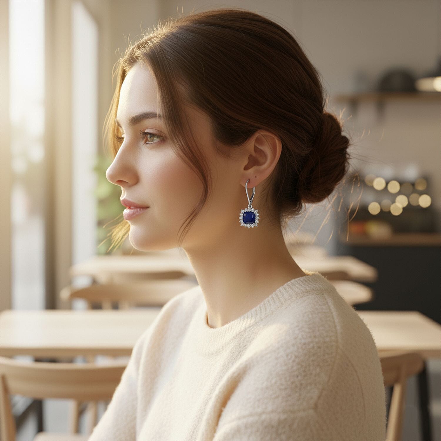 Luxuriant Masoala Sapphire & Lab Grown Diamond (SI-GH) Earring with Lever Back in Rhodium Overlay Sterling Silver 5.96 Ct.
